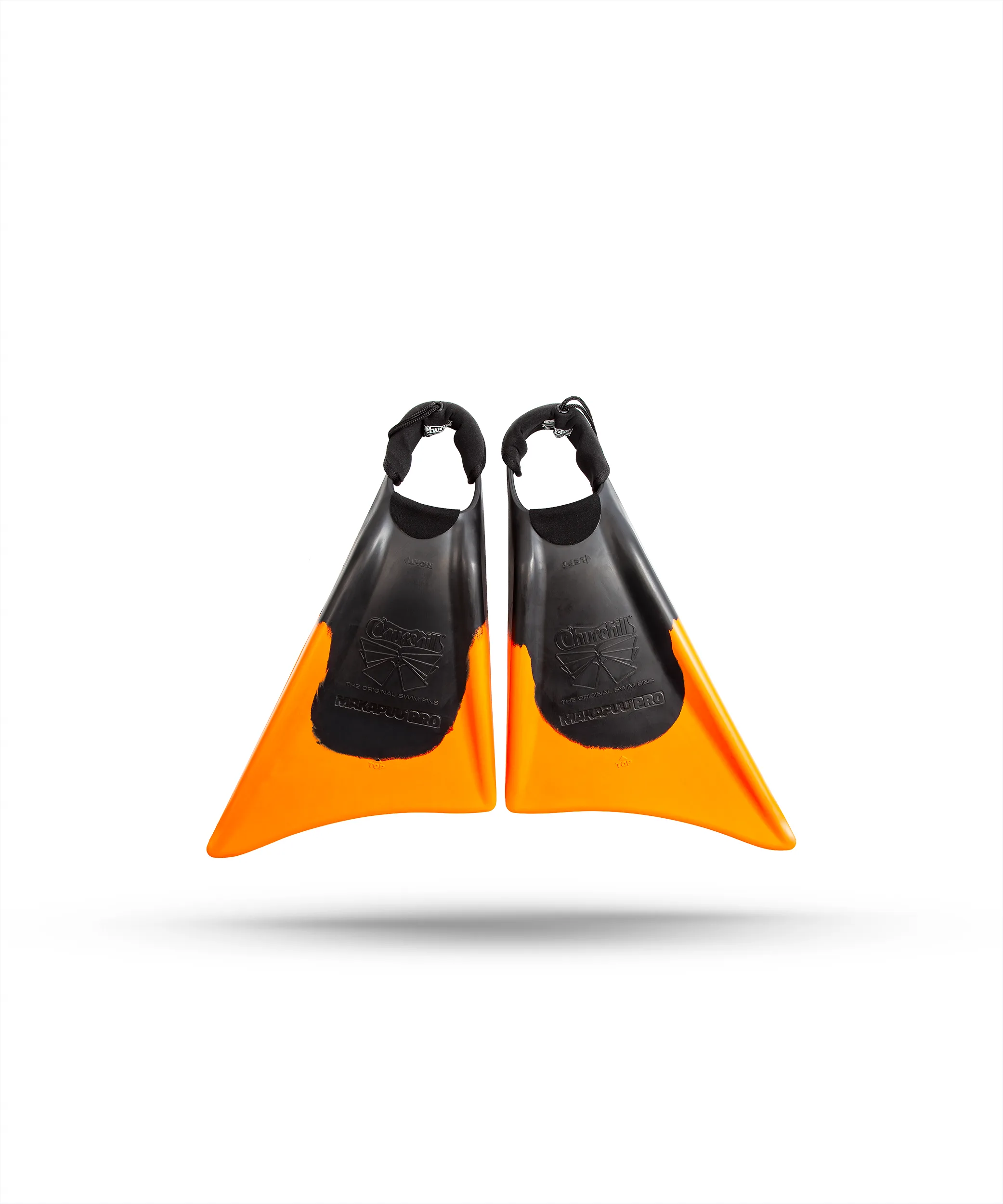 Orange and black Churchill Makapuu Pro swimfins for swimming and training