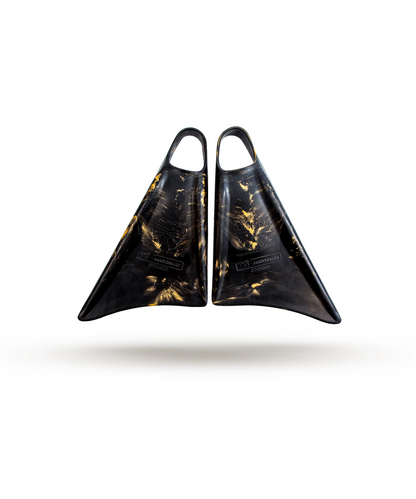 Black and gold Churchill 90th anniversary swimfins, durable performance fins for swimming and diving
