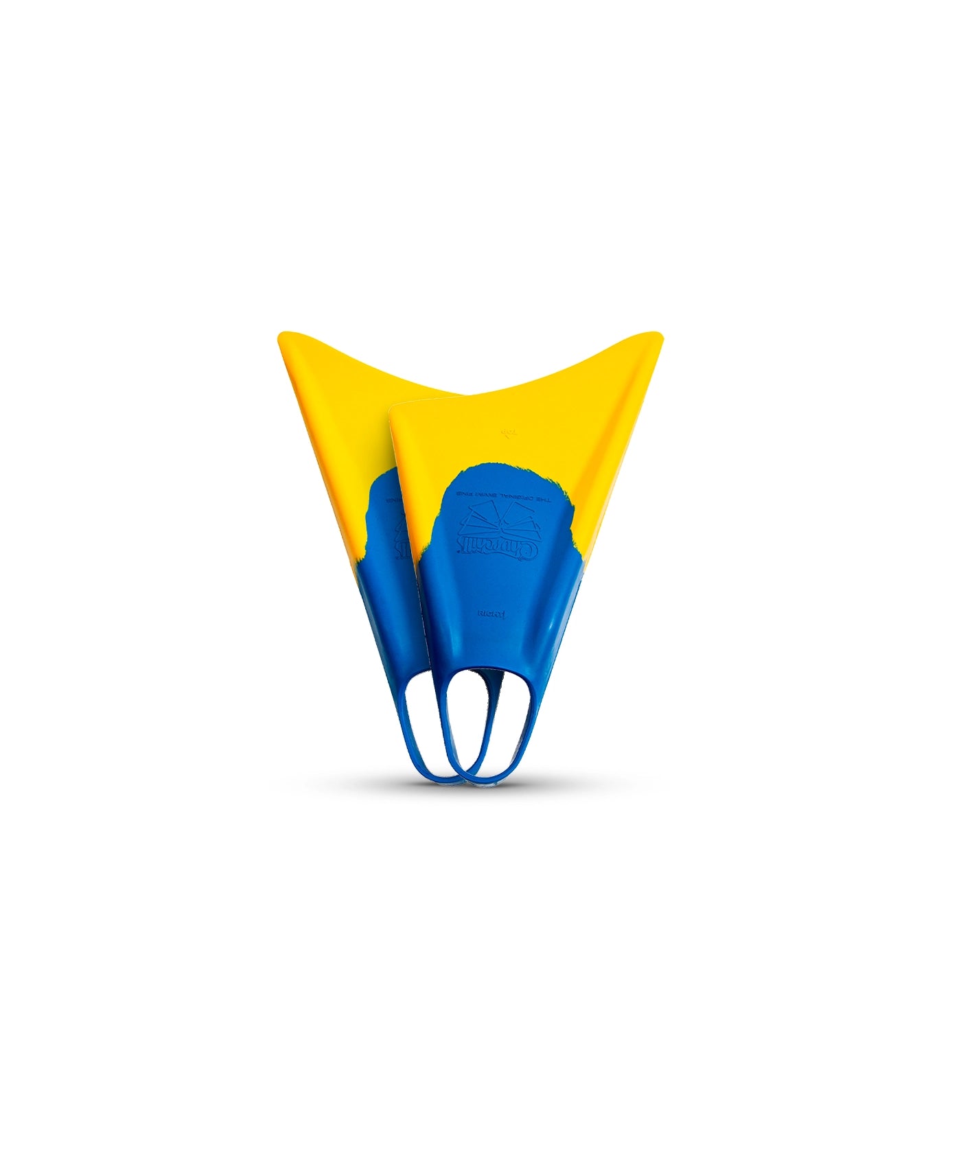 Blue and yellow swimfins with ergonomic design for enhanced swimming performance